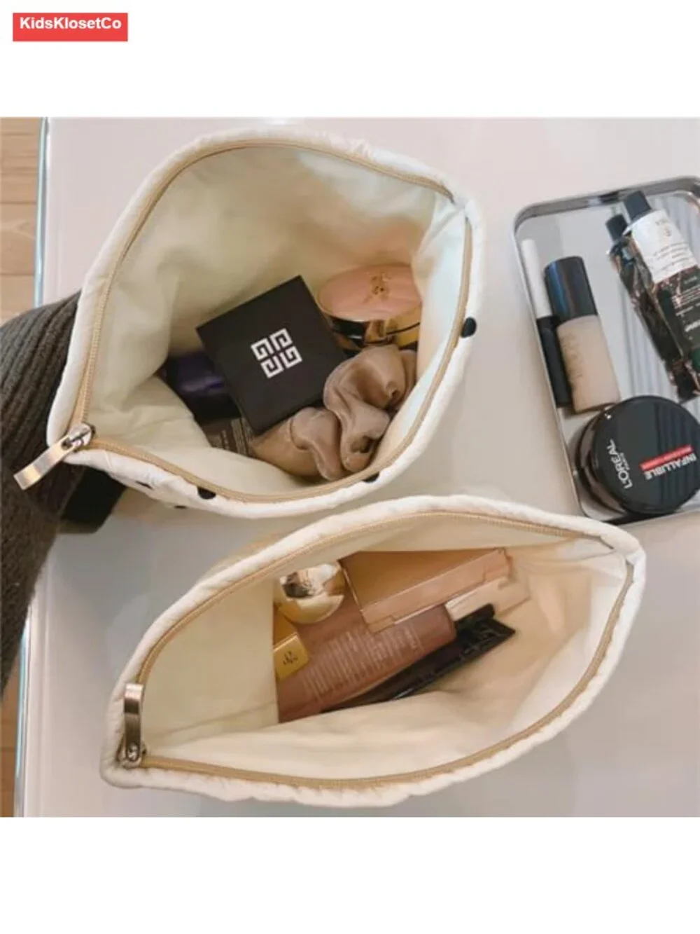 Quilted Cotton Cosmetic Bag Portable Travel Makeup Organizer Pouch
